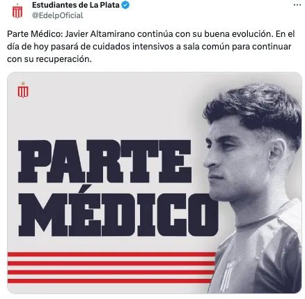 El parte médico de Javier Altamirano de este sábado 23 de marzo.