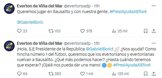 El posteo de Everton para Gabriel Boric.