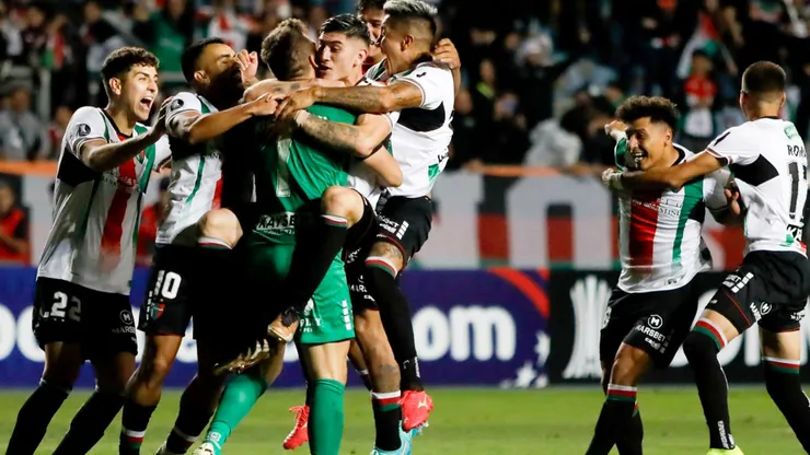 Así celebró Palestino la victoria ante Nacional de Paraguay en la Libertadores.