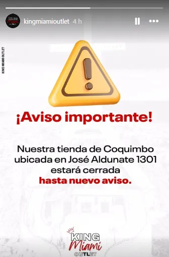 El mensaje de aviso de cierre de la tienda de Arturo Vidal. | Foto: Captura.