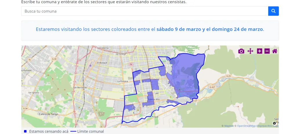 Conoce los sectores que estarán siendo censados entre el 9 y 24 de marzo en dondeestaelcenso.ine.gob.cl.