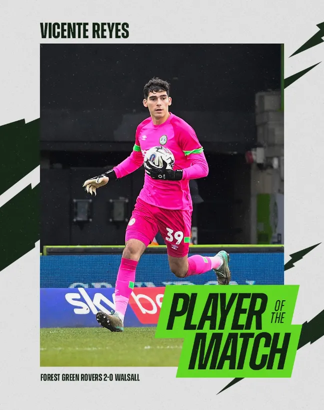 Vicente Reyes fue elegido el jugador del partido. (Foto: Forest Green Rovers).