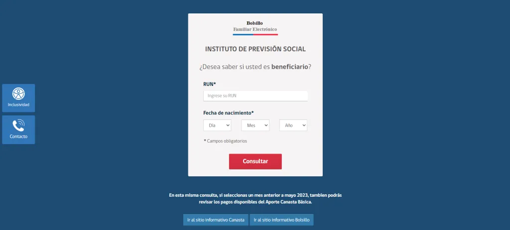 Ingresa a consulta.consultabolsillo.cl, coloca tu RUN y Fecha de Nacimiento para conocer si eres o no beneficiario del BFE.