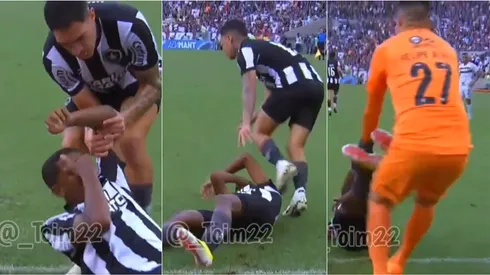 El juvenil Yarlen fue tironeado por un compañero y por un rival en cosa de segundos.