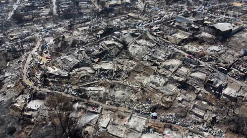 Vistas aereas de los daños en Villa Independencia de Viña Del Mar, región de Valparaíso, tras el incendio 05/02/2024
