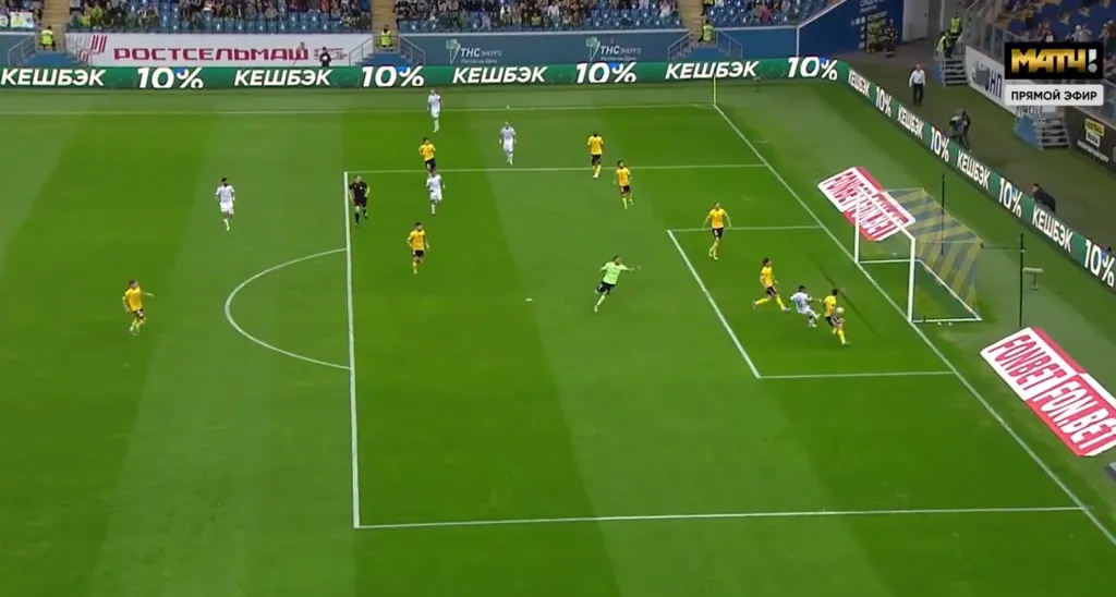 Otra imagen del gol de Jordhy Thompson ante el Rostov de Rusia. (Captura).