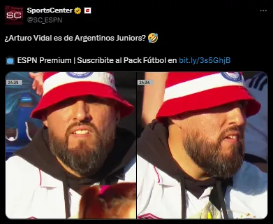 Por este hincha, en Argentina subieron al columpio a Arturo Vidal. Foto: X (ex Twitter).