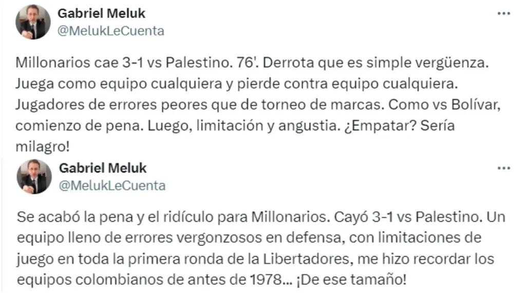 El descargo del periodista colombiano contra Palestino (X: @MelukLeCuenta)