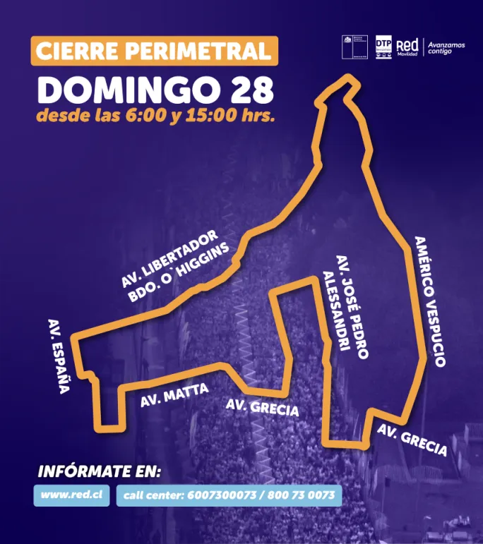 Los cierres informados por la Maratón del domingo. Foto: Red Movilidad.