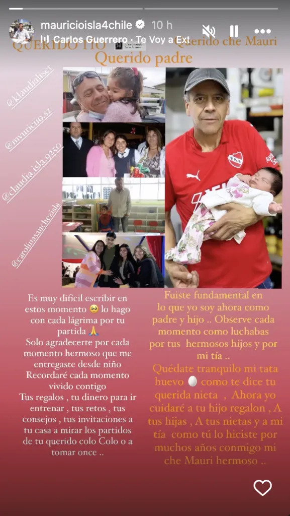 El sentido adiós de Mauricio Isla en su cuenta de Instagram
