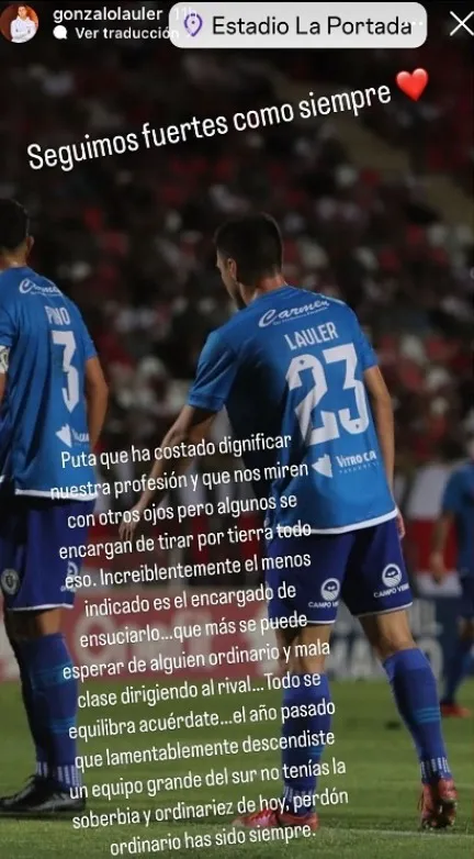 El desahogo de Lauler. (Captura Instagram)