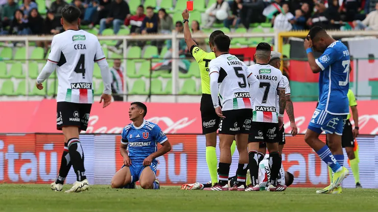 Palestino vs- U. de Chile: expulsado en los árabes y roja en los azules.