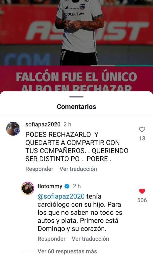 Florencia defendió a Falcón de críticas en redes sociales