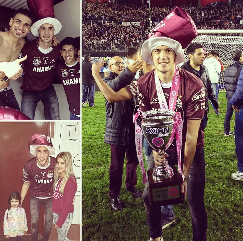 Nicolás Avellaneda festeja el título de Lanús en la primera división de Argentina. Fue ante el San Lorenzo de Pablo Guede. (Captura Instagram).