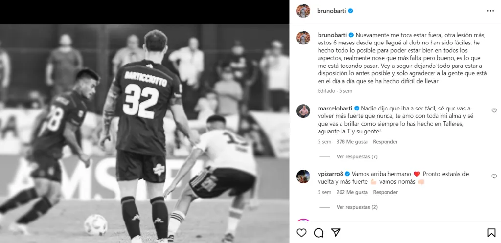 El post de Bruno Barticciotto en Instagram el pasado 8 de marzo. (Captura).