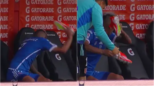 El atacante de Universidad de Chile reaccionó furibundo cuando fue remplazado.