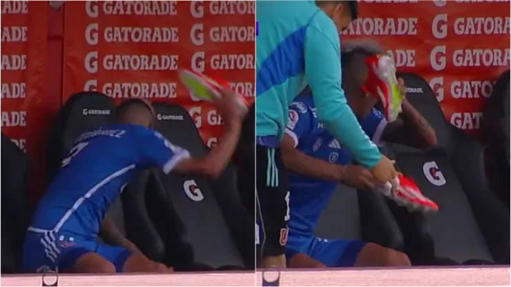 El atacante de Universidad de Chile reaccionó furibundo cuando fue remplazado.