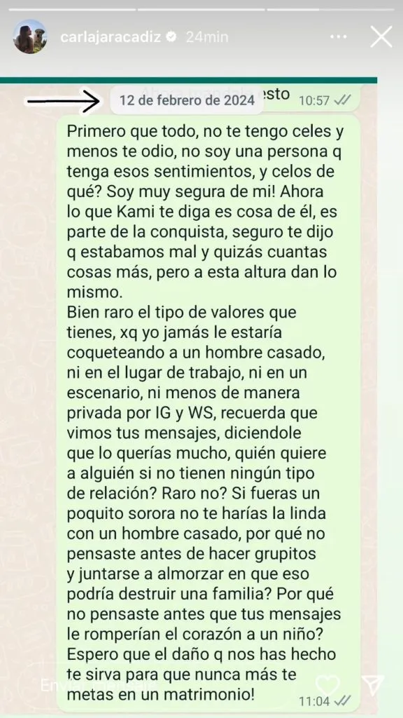 Este es el pantallazo donde Carla habría encarado a Camila Andrade por esta supuesta infidelidad.