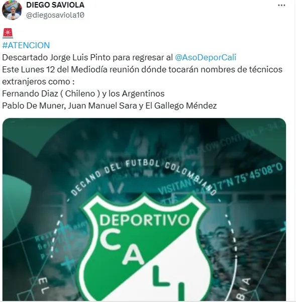 La información del periodista colombiano en redes sociales.