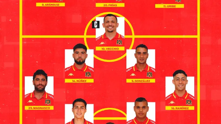 La alineación hispana. (Foto: Unión Española).