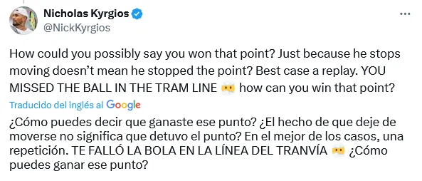 El mensaje de Kyrgios.