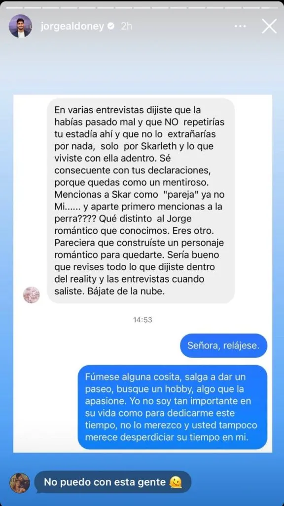 Fuente: Historias Instagram Jorge Aldoney