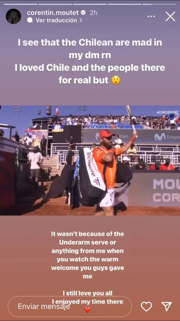El posteo de Moutet esta jornada donde hace alusión a los chilenos