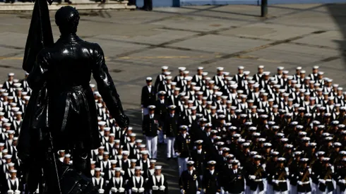 Valparaiso, 21 de mayo de 2024. Se realiza en la plaza Sotomayor el desfile de la Armada con motivo del 145° aniversario del Combate Naval de Iquique y Punta Gruesa, Dia de las Glorias Navales. Andres Pina/Aton Chile