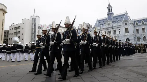 Valparaiso, 21 de mayo de 2023. Desfile conmemorativo del 144 aniversario del Combate Naval de Iquique y dia de las Glorias Navales. Raul Zamora/Aton Chile