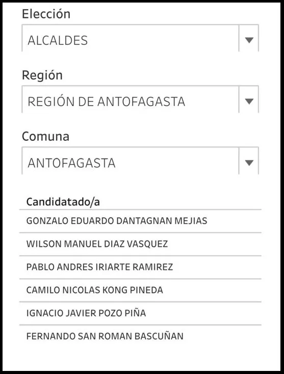 Ejemplo de consulta de las candidaturas de las Primarias | Foto: Servel.cl