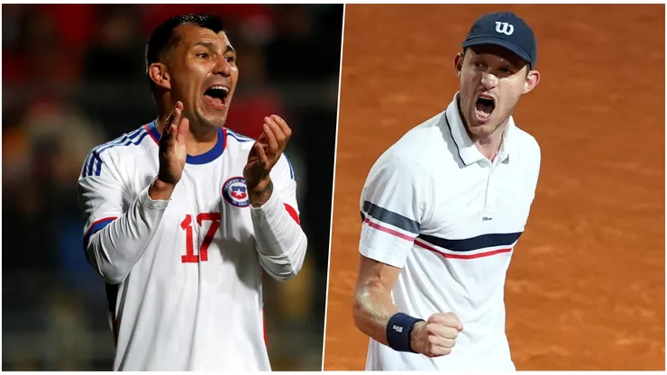 Gary Medel celebra la victoria de Jarry en semis de Roma.