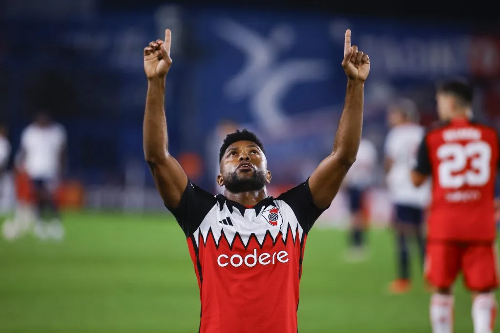 Así celebró Miguel Borja ante Nacional. (Ernesto Ryan/Getty Images).