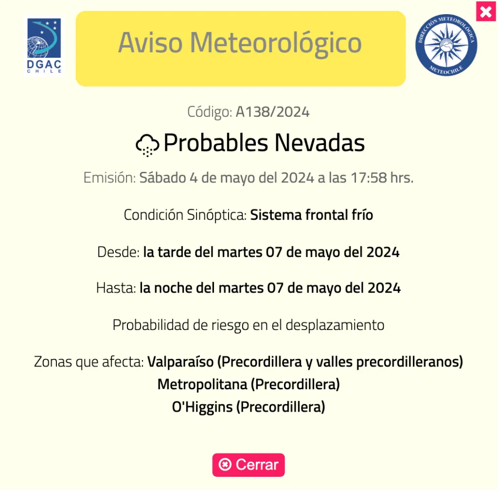 Aviso Meteorológico DMC