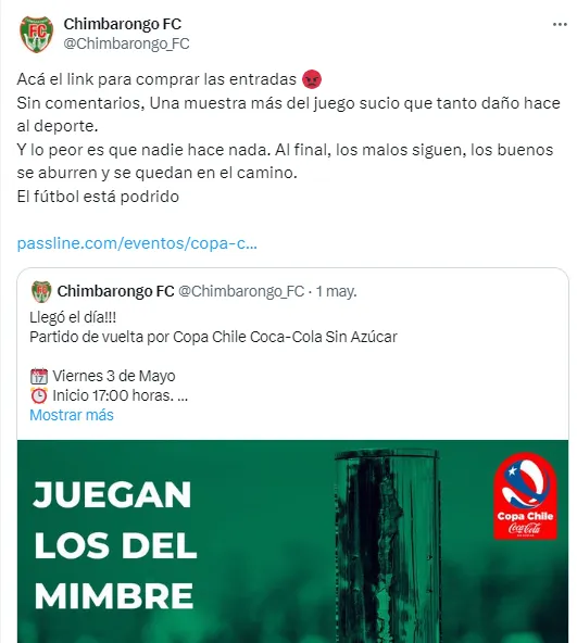 El duro mensaje de Chimbarongo contra Santiago City previo a su duelo por la Copa Chile. | Foto: Captura.