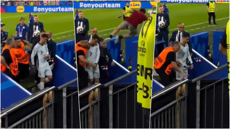 Hincha volador casi cae encima de Cristiano Ronaldo.