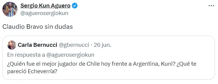 Sergio Agüero en X: Bravo el mejor sin dudas.