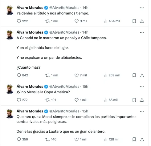 Álvaro Morales se lanzó con todo contra Argentina y la Copa AMérica