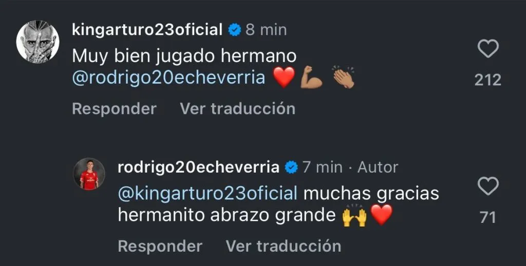 La respuesta de Arturo Vidal en el mensaje de Echeverría.
