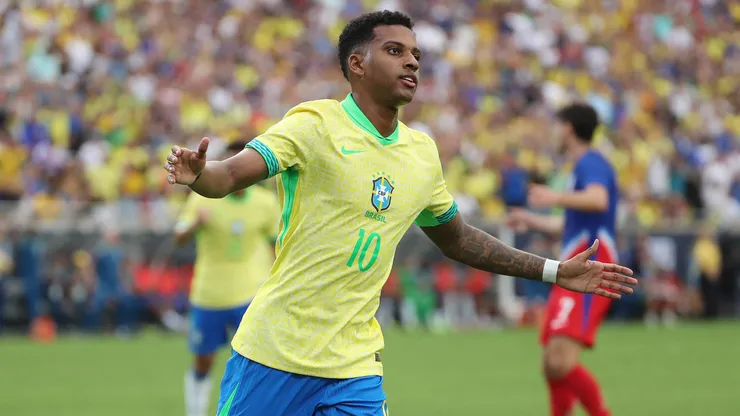 Rodrygo celebra su tanto en el encuentro de Brasil vs Estados Unidos.
