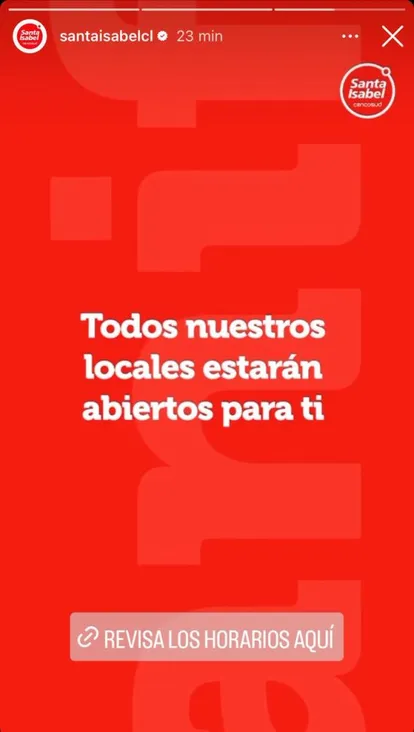 Historia de Santa Isabel en su cuenta de Instagram