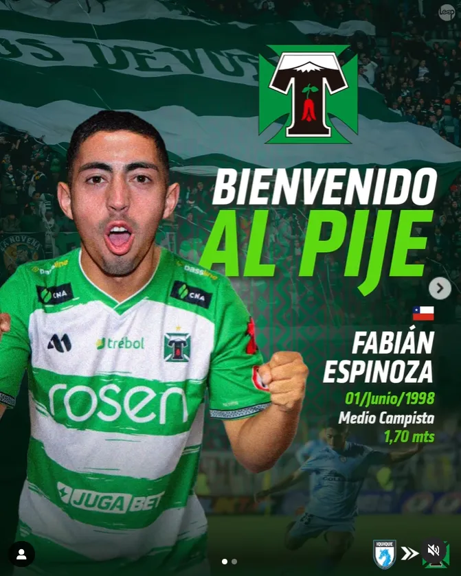 Fabián Espinoza, la otra incorporación que anunció Deportes Temuco. (Foto: Deportes Temuco).