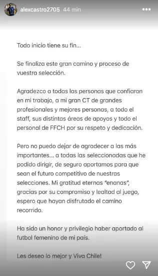 La emotiva despedida de Alex Castro