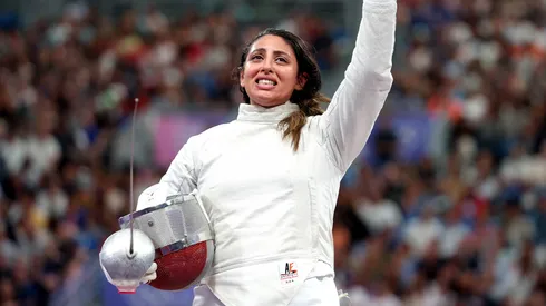 Nada Hafez, esgrimista de Egipto que compitió embarazada en Egipto 2024.