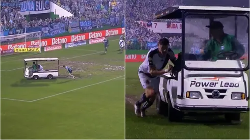 En el Gremio vs Vasco tuvieron que empujar al carrito ambulancia.