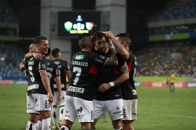 Otra imagen del festejo del 2-0 de Palestino. (Francisco Longa / Comunicaciones Palestino).