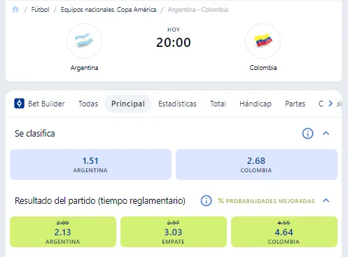 Las principales cuotas para Argentina vs Colombia por la Copa América 2024 en su partido final. Foto: Jugabet,
