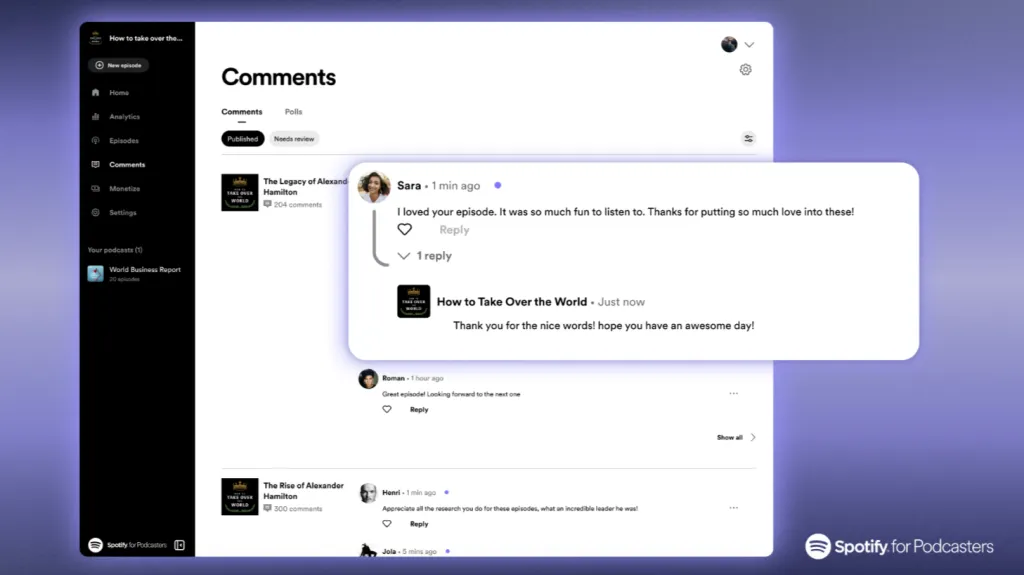 Comentarios en Spotify Podcast