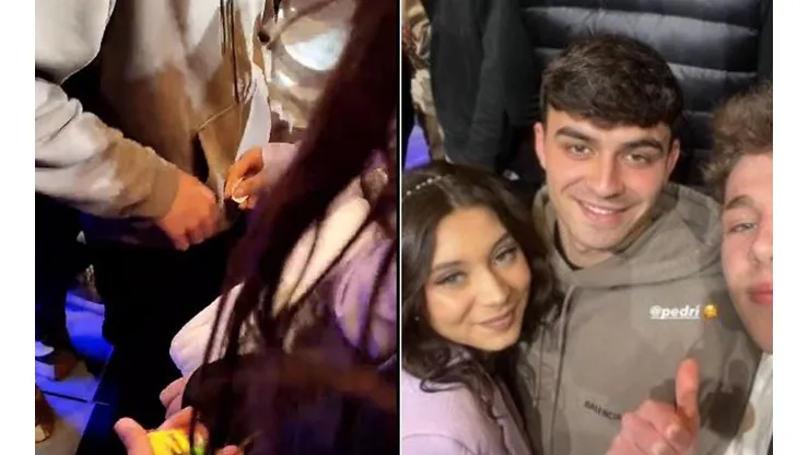 Pedri se toma una foto con sus fans