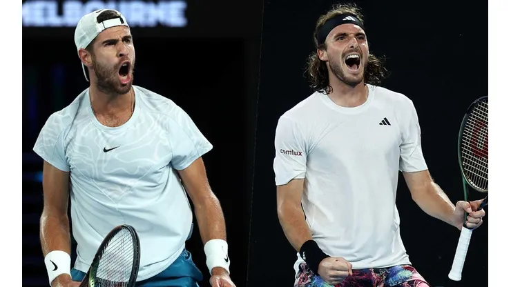 Karen Khachanov y Stefanos Tsitsipas chocan por las semis del Australian Open.