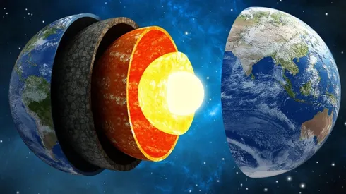 La Tierra y sus diferentes capas, incluyendo el núcleo.